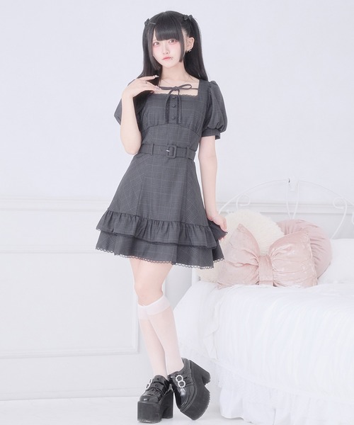 Pal elfy（パルエルフィー）の「クラシカルチェックティアードワンピース（ワンピース・レディース・ブラック/グレー・フリー）」の8枚目の写真