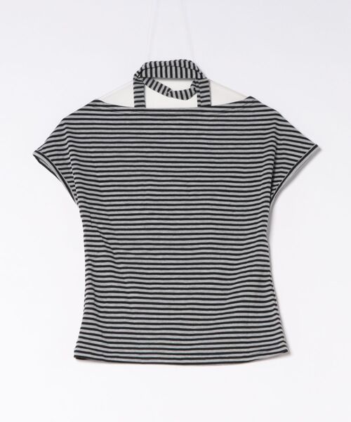 Alvia（アルビア）の「オフショルボーダーTシャツ（Tシャツ/カットソー・レディース・ブラック・M）」の2枚目の写真