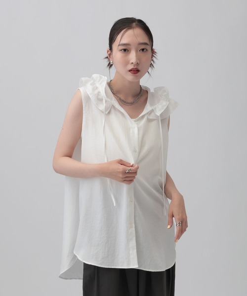 LEPSIM(レプシィム)の「フーディシャツノースリチュニック 813919(シャツ/ブラウス・レディース・ブラウン/ブラック/オフホワイト・FREE)」の5枚目の写真