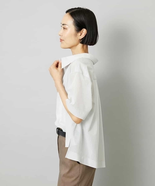 MICHEL KLEIN(ミッシェル・クラン)の「スキッパーシアーシャツ(シャツ/ブラウス・レディース・ホワイト/ライトグレー/ブラック・40/38)」の4枚目の写真