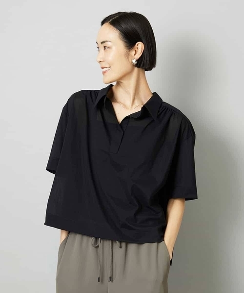MICHEL KLEIN(ミッシェル・クラン)の「スキッパーシアーシャツ(シャツ/ブラウス・レディース・ホワイト/ライトグレー/ブラック・40/38)」の4枚目の写真