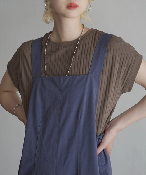 zootie（ズーティー）の「汗しみない リブカットソー［フレンチスリーブ］（Tシャツ/カットソー・レディース・グレイッシュブルー/ライトベージュ/レッド/モカ/ブラック/イエロー系その他/ネイビー・M-L）」の3枚目の写真