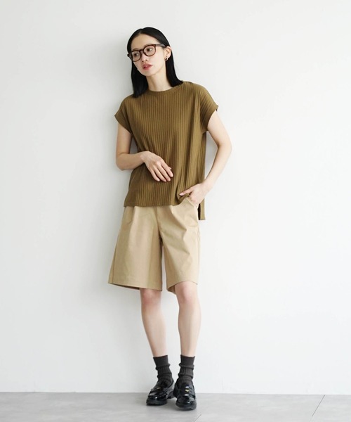 zootie（ズーティー）の「汗しみない リブカットソー［フレンチスリーブ］（Tシャツ/カットソー・レディース・グレイッシュブルー/ライトベージュ/レッド/モカ/ブラック/イエロー系その他/ネイビー・M-L）」の12枚目の写真