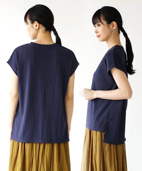 zootie（ズーティー）の「汗しみない リブカットソー［フレンチスリーブ］（Tシャツ/カットソー・レディース・グレイッシュブルー/ライトベージュ/レッド/モカ/ブラック/イエロー系その他/ネイビー・M-L）」の18枚目の写真