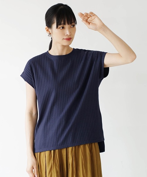 zootie（ズーティー）の「汗しみない リブカットソー［フレンチスリーブ］（Tシャツ/カットソー・レディース・グレイッシュブルー/ライトベージュ/レッド/モカ/ブラック/イエロー系その他/ネイビー・M-L）」の19枚目の写真