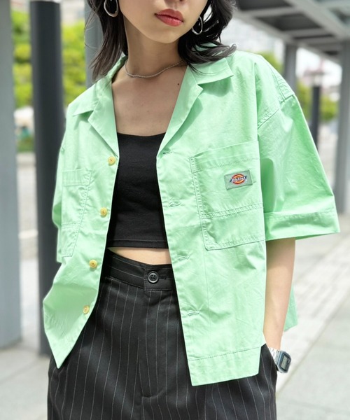 セール】【Dickies】コットンダンプオープンカラークロップドシャツ