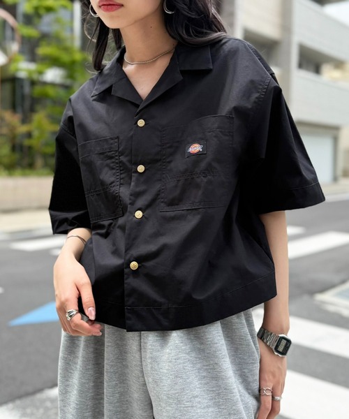セール】【Dickies】コットンダンプオープンカラークロップドシャツ