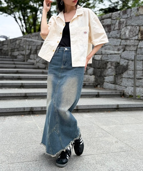 Dickies(ディッキーズ)の「【Dickies】コットンダンプオープンカラークロップドシャツ 5287-5100 MNY(シャツ/ブラウス・レディース・ホワイト/ブラック/グリーン・M)」の8枚目の写真