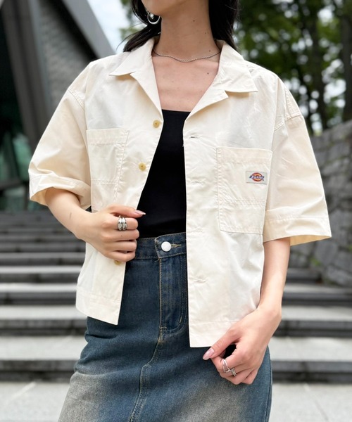 Dickies(ディッキーズ)の「【Dickies】コットンダンプオープンカラークロップドシャツ 5287-5100 MNY(シャツ/ブラウス・レディース・ホワイト/ブラック/グリーン・M)」の5枚目の写真