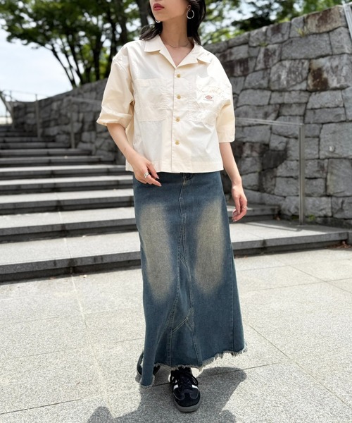 Dickies(ディッキーズ)の「【Dickies】コットンダンプオープンカラークロップドシャツ 5287-5100 MNY(シャツ/ブラウス・レディース・ホワイト/ブラック/グリーン・M)」の9枚目の写真