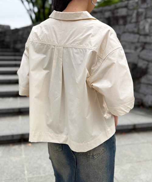 Dickies(ディッキーズ)の「【Dickies】コットンダンプオープンカラークロップドシャツ 5287-5100 MNY(シャツ/ブラウス・レディース・ホワイト/ブラック/グリーン・M)」の7枚目の写真
