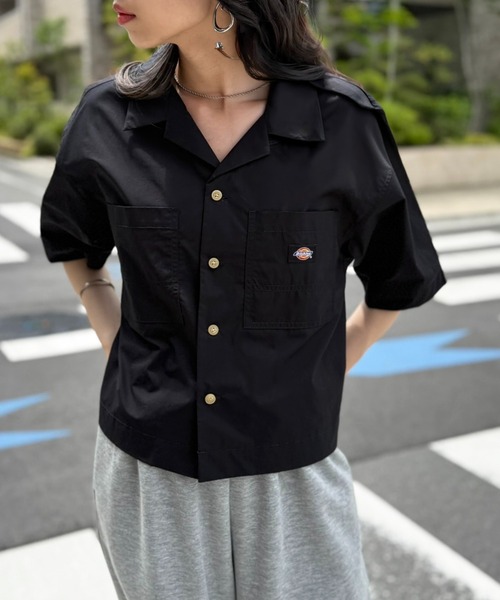 Dickies(ディッキーズ)の「【Dickies】コットンダンプオープンカラークロップドシャツ 5287-5100 MNY(シャツ/ブラウス・レディース・ホワイト/ブラック/グリーン・M)」の10枚目の写真