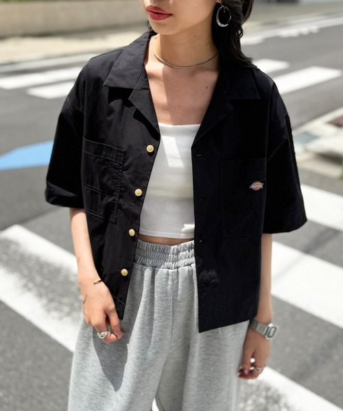 Dickies(ディッキーズ)の「【Dickies】コットンダンプオープンカラークロップドシャツ 5287-5100 MNY(シャツ/ブラウス・レディース・ホワイト/ブラック/グリーン・M)」の13枚目の写真
