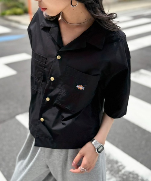 Dickies(ディッキーズ)の「【Dickies】コットンダンプオープンカラークロップドシャツ 5287-5100 MNY(シャツ/ブラウス・レディース・ホワイト/ブラック/グリーン・M)」の11枚目の写真