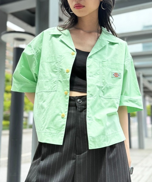 Dickies(ディッキーズ)の「【Dickies】コットンダンプオープンカラークロップドシャツ 5287-5100 MNY(シャツ/ブラウス・レディース・ホワイト/ブラック/グリーン・M)」の17枚目の写真