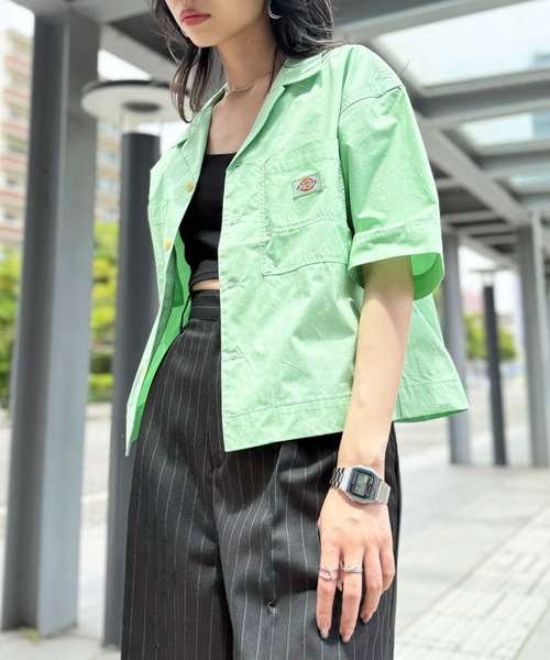 Dickies(ディッキーズ)の「【Dickies】コットンダンプオープンカラークロップドシャツ 5287-5100 MNY(シャツ/ブラウス・レディース・ホワイト/ブラック/グリーン・M)」の18枚目の写真