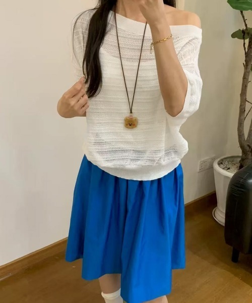 Miniministore(ミニミニストア)の「ニットトップスオフショルダーサマーニット(Tシャツ/カットソー・レディース・イエロー/グレー/ロイヤルブルー/グリーン/ホワイト・FREE)」の10枚目の写真