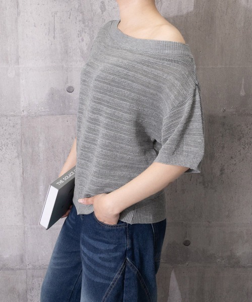 Miniministore(ミニミニストア)の「ニットトップスオフショルダーサマーニット(Tシャツ/カットソー・レディース・イエロー/グレー/ロイヤルブルー/グリーン/ホワイト・FREE)」の20枚目の写真