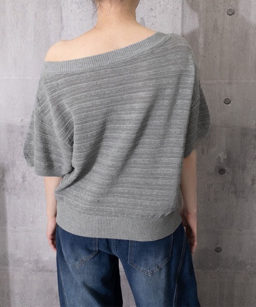 Miniministore(ミニミニストア)の「ニットトップスオフショルダーサマーニット(Tシャツ/カットソー・レディース・イエロー/グレー/ロイヤルブルー/グリーン/ホワイト・FREE)」の21枚目の写真