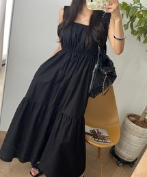 YUGA_YGMC Korean-style Tiered flared long dress