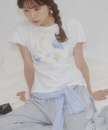 【umm.】肩ギャザーグラフィックTシャツ