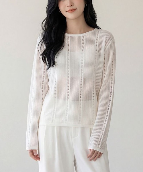 LUCPY(ラクピー)の「シアーボーダーニットプルオーバー(その他トップス・レディース・ホワイト・X-LARGE/LARGE/MEDIUM/SMALL)」の1枚目の写真
