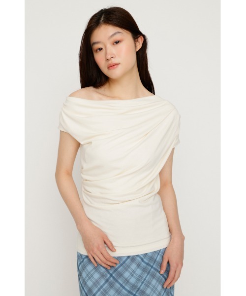 SLY(スライ)の「ONE SHOULDER CUT TOPS ワンショルダーカットトップス 夏服 秋服(Tシャツ/カットソー・レディース・ブラック/ブラウン/アイボリー/ライトピンク/ネイビー・FREE)」の6枚目の写真