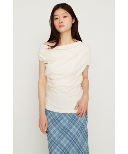 SLY(スライ)の「ONE SHOULDER CUT TOPS ワンショルダーカットトップス 夏服 秋服(Tシャツ/カットソー・レディース・ブラック/ブラウン/アイボリー/ライトピンク/ネイビー・FREE)」の9枚目の写真