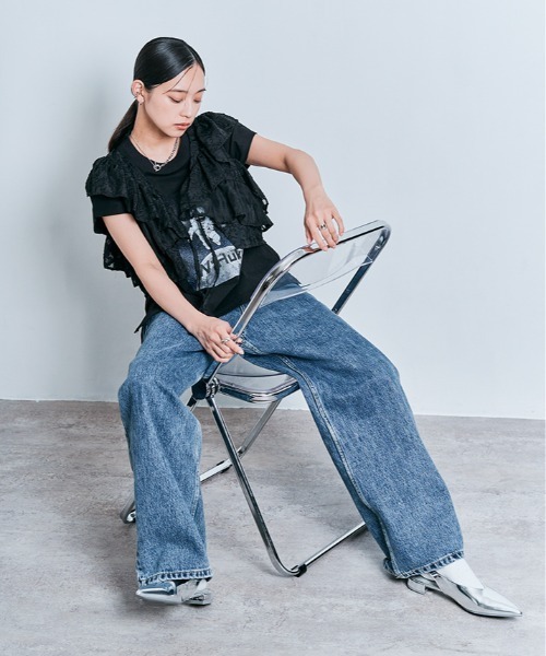 W:Huku(フーク)の「コスモ プリント フレンチ スリーブ Tシャツ(Tシャツ/カットソー・レディース・ブラック/オフホワイト・FREE)」の7枚目の写真