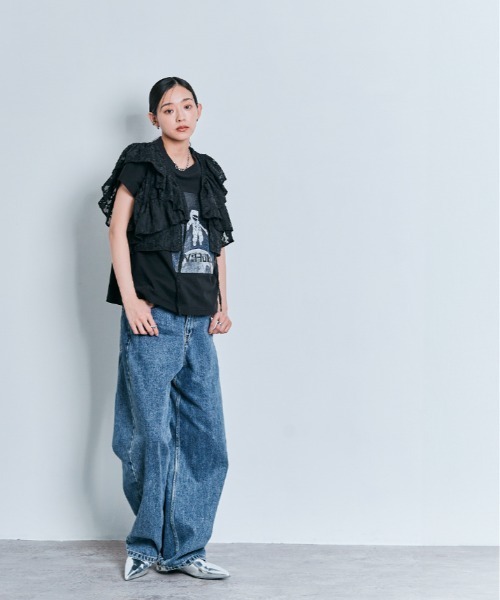 W:Huku(フーク)の「コスモ プリント フレンチ スリーブ Tシャツ(Tシャツ/カットソー・レディース・ブラック/オフホワイト・FREE)」の9枚目の写真