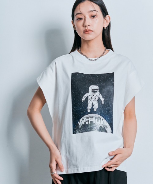 W:Huku(フーク)の「コスモ プリント フレンチ スリーブ Tシャツ(Tシャツ/カットソー・レディース・ブラック/オフホワイト・FREE)」の14枚目の写真