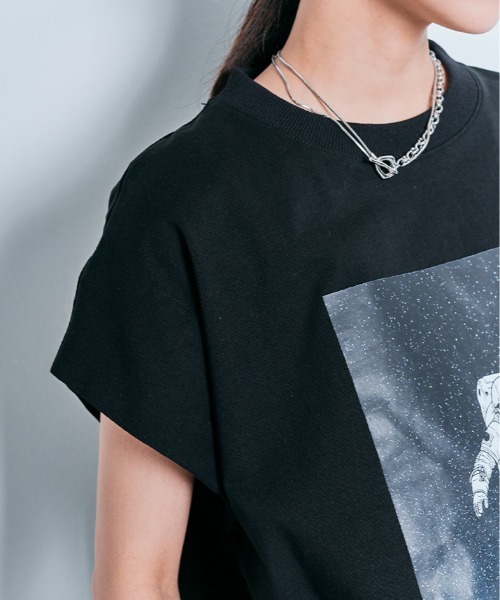 W:Huku(フーク)の「コスモ プリント フレンチ スリーブ Tシャツ(Tシャツ/カットソー・レディース・ブラック/オフホワイト・FREE)」の18枚目の写真