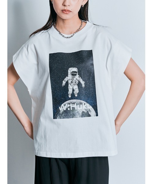 W:Huku(フーク)の「コスモ プリント フレンチ スリーブ Tシャツ(Tシャツ/カットソー・レディース・ブラック/オフホワイト・FREE)」の20枚目の写真
