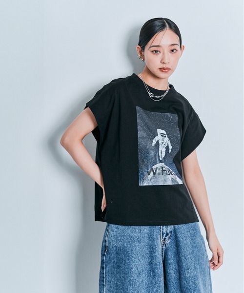 W:Huku(フーク)の「コスモ プリント フレンチ スリーブ Tシャツ(Tシャツ/カットソー・レディース・ブラック/オフホワイト・FREE)」の21枚目の写真