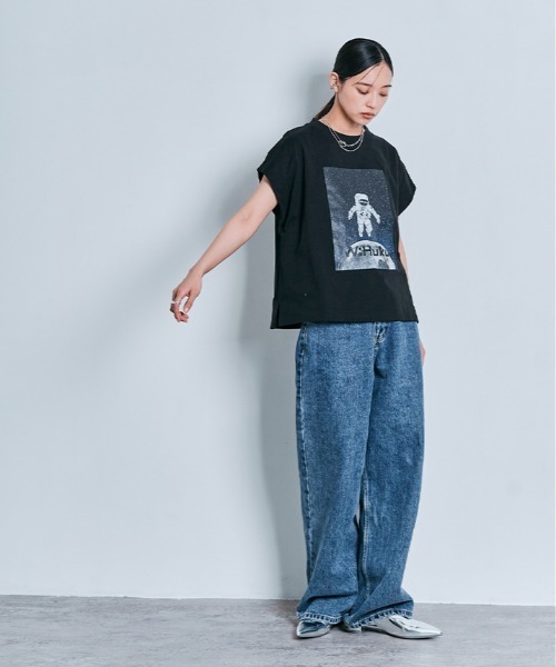 W:Huku(フーク)の「コスモ プリント フレンチ スリーブ Tシャツ(Tシャツ/カットソー・レディース・ブラック/オフホワイト・FREE)」の22枚目の写真