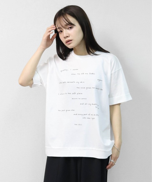 THE CELL.(ザセルドット)の「接触冷感ドライタッチコットン ロールアップオーバーサイズ ロゴTシャツ(Tシャツ/カットソー・レディース・ピンク/ブラック/チャコールグレー/オフホワイト・FREE)」の1枚目の写真