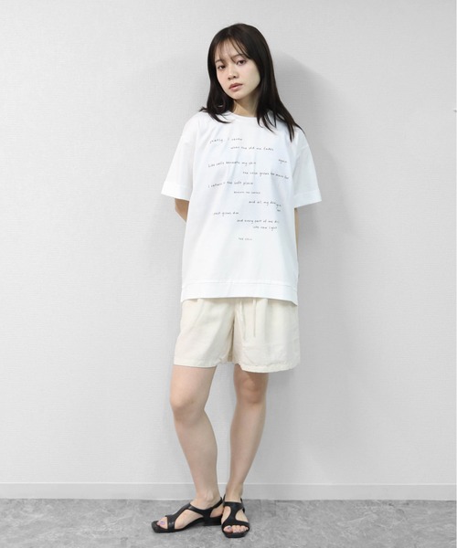THE CELL.(ザセルドット)の「接触冷感ドライタッチコットン ロールアップオーバーサイズ ロゴTシャツ(Tシャツ/カットソー・レディース・ピンク/ブラック/チャコールグレー/オフホワイト・FREE)」の9枚目の写真