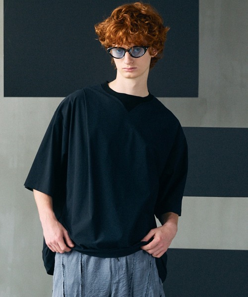 MAISON SPECIAL(メゾンスペシャル)の「《UNISEX》Comfortable Clothes Prime-Over Front-tuck T-shirt/コンフォータブルクローズプライムオーバーフロントタックTシャツ【MAISON SPECIAL/メゾンスペシャル】■セットアップ対応■(Tシャツ/カットソー・メンズ・ブラック/チャコールグレー/バーガンディー・2/1/0)」の1枚目の写真