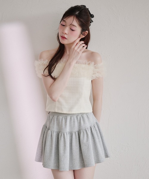 fupel（フぺル）の「tulle tweed tops / チュールツイードトップス（シャツ/ブラウス・レディース・ピンク/ブラック/アイボリー・FREE）」の4枚目の写真