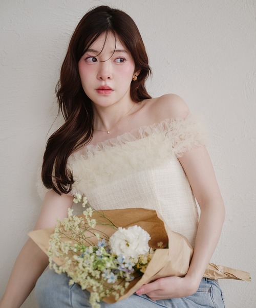 fupel（フぺル）の「tulle tweed tops / チュールツイードトップス（シャツ/ブラウス・レディース・ピンク/ブラック/アイボリー・FREE）」の22枚目の写真