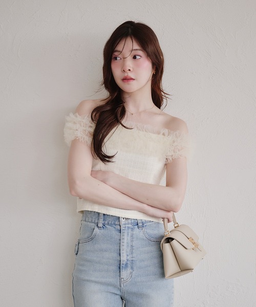 fupel（フぺル）の「tulle tweed tops / チュールツイードトップス（シャツ/ブラウス・レディース・ピンク/ブラック/アイボリー・FREE）」の10枚目の写真