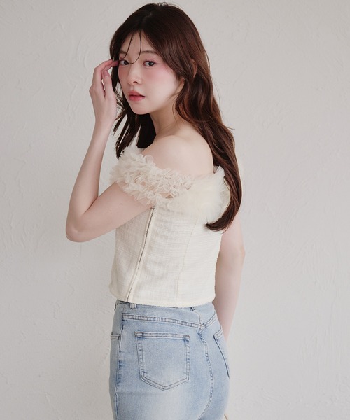 fupel（フぺル）の「tulle tweed tops / チュールツイードトップス（シャツ/ブラウス・レディース・ピンク/ブラック/アイボリー・FREE）」の11枚目の写真