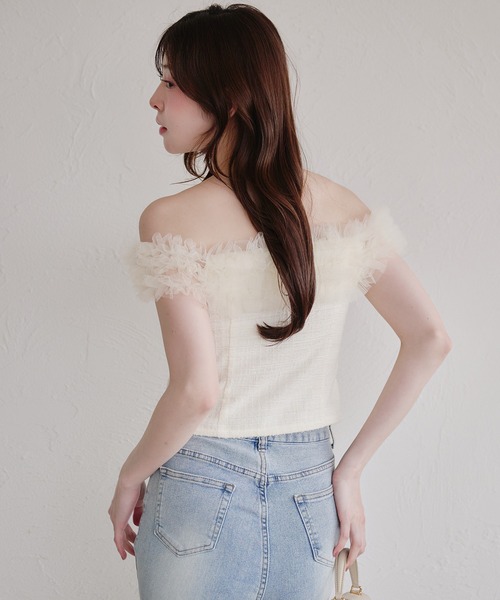 fupel（フぺル）の「tulle tweed tops / チュールツイードトップス（シャツ/ブラウス・レディース・ピンク/ブラック/アイボリー・FREE）」の12枚目の写真