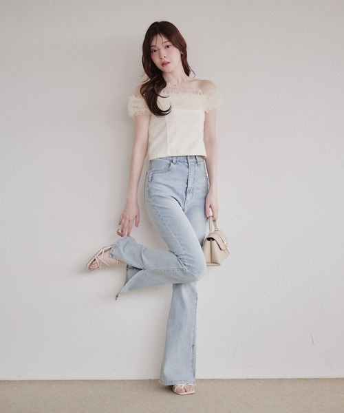fupel（フぺル）の「tulle tweed tops / チュールツイードトップス（シャツ/ブラウス・レディース・ピンク/ブラック/アイボリー・FREE）」の7枚目の写真