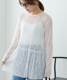 Aunely | 【Aunely】華やぐシアーアソートレースペプラム プルオーバー<YOSOOIシリーズ>(Tシャツ/カットソー)