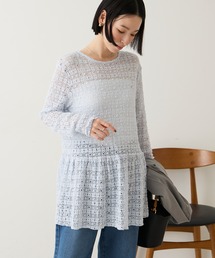 【Aunely】華やぐシアーアソートレースペプラム プルオーバー<YOSOOIシリーズ>