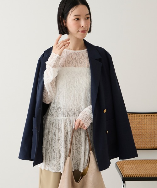 Aunely(オーネリー)の「【Aunely】華やぐシアーアソートレースペプラム プルオーバー<YOSOOIシリーズ>(Tシャツ/カットソー・レディース・オフホワイト/ピンク/アイボリー/ブラウン/ライトブルー/ブラック・L/M)」の9枚目の写真