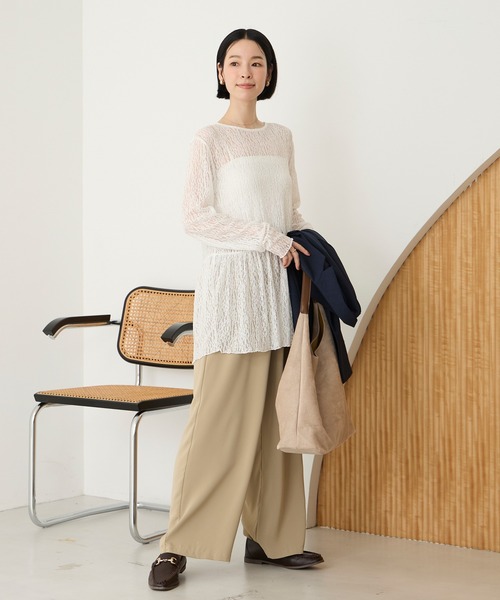 Aunely(オーネリー)の「【Aunely】華やぐシアーアソートレースペプラム プルオーバー<YOSOOIシリーズ>(Tシャツ/カットソー・レディース・オフホワイト/ピンク/アイボリー/ブラウン/ライトブルー/ブラック・L/M)」の10枚目の写真