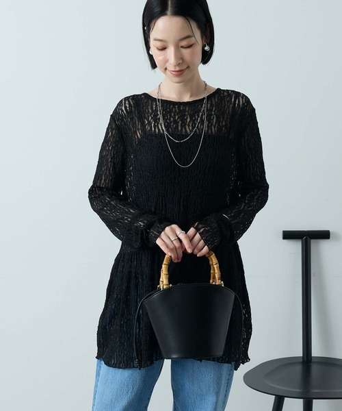 Aunely(オーネリー)の「【Aunely】華やぐシアーアソートレースペプラム プルオーバー<YOSOOIシリーズ>(Tシャツ/カットソー・レディース・オフホワイト/ピンク/アイボリー/ブラウン/ライトブルー/ブラック・L/M)」の19枚目の写真