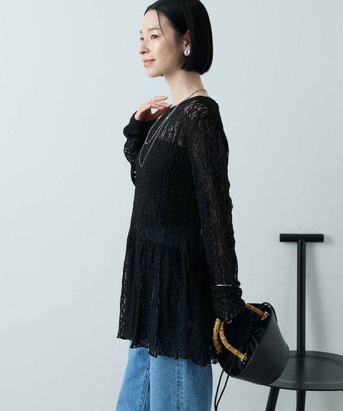 Aunely(オーネリー)の「【Aunely】華やぐシアーアソートレースペプラム プルオーバー<YOSOOIシリーズ>(Tシャツ/カットソー・レディース・オフホワイト/ピンク/アイボリー/ブラウン/ライトブルー/ブラック・L/M)」の21枚目の写真
